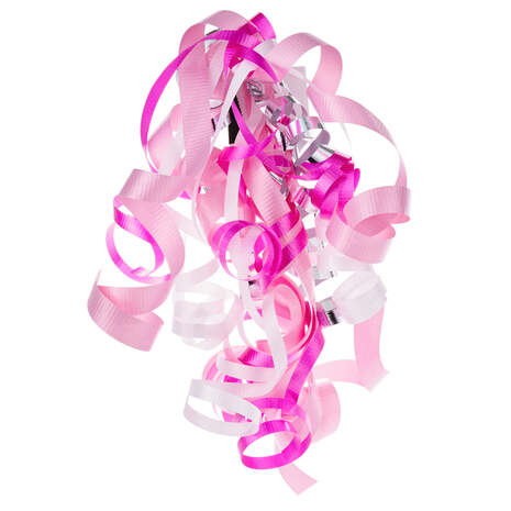 Pink/White/Silver Curly Ribbon Gift Bow, 6.5", , large