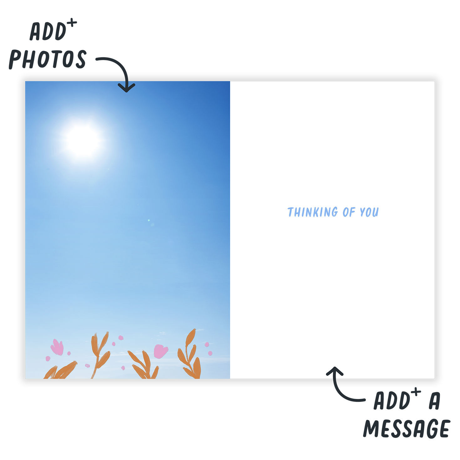 Sunny Landscape Personalized Thinking of You Card Open Card indicating personalization image number 3