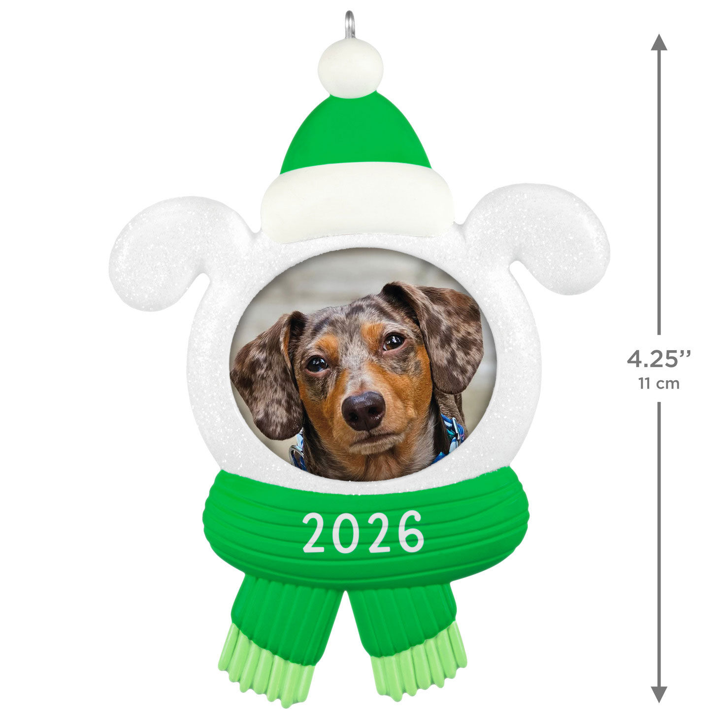 Dog in Hat Scarf Photo Frame Keepsake Ornament measurement image number 3
