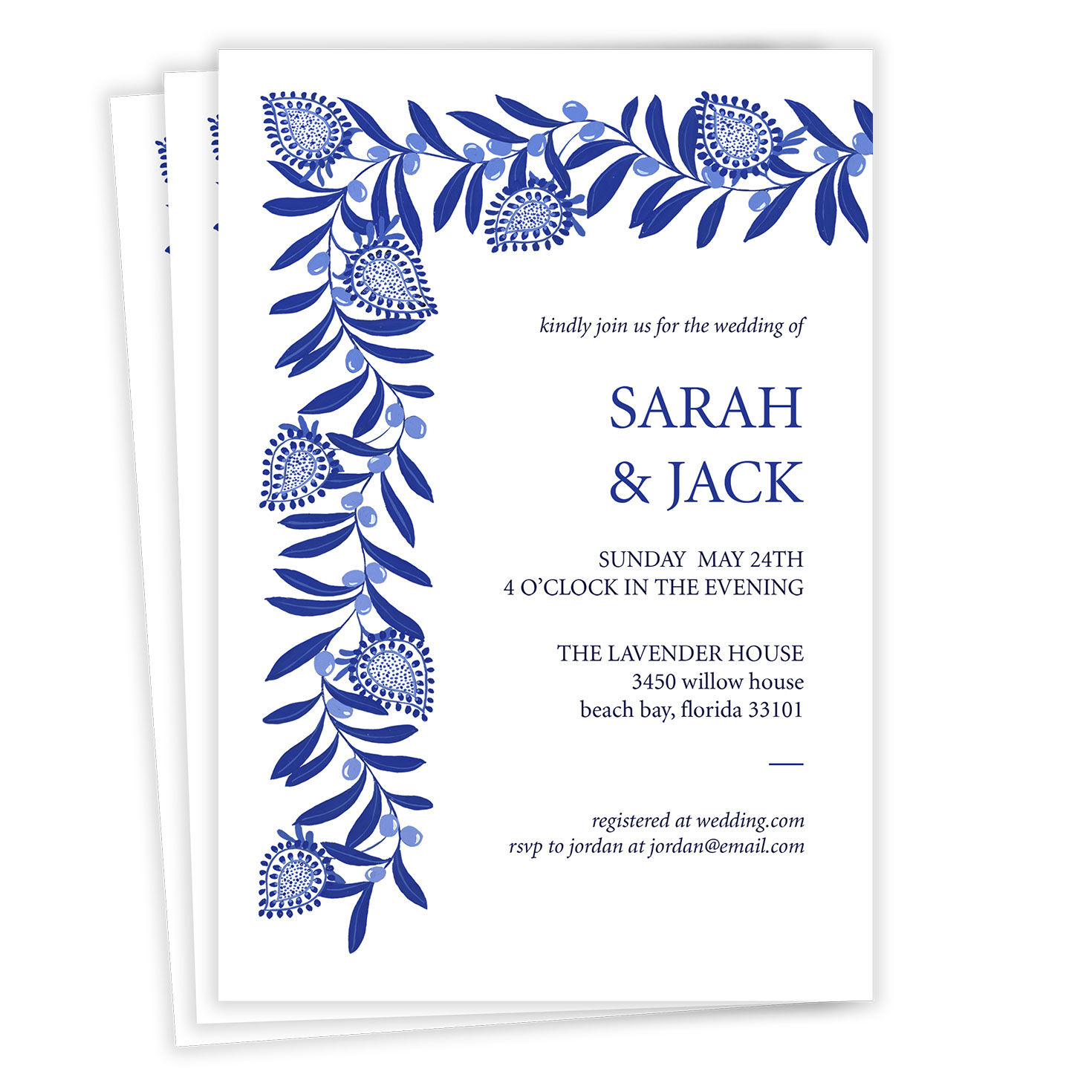 Blue Botanical Flat Wedding Invitation