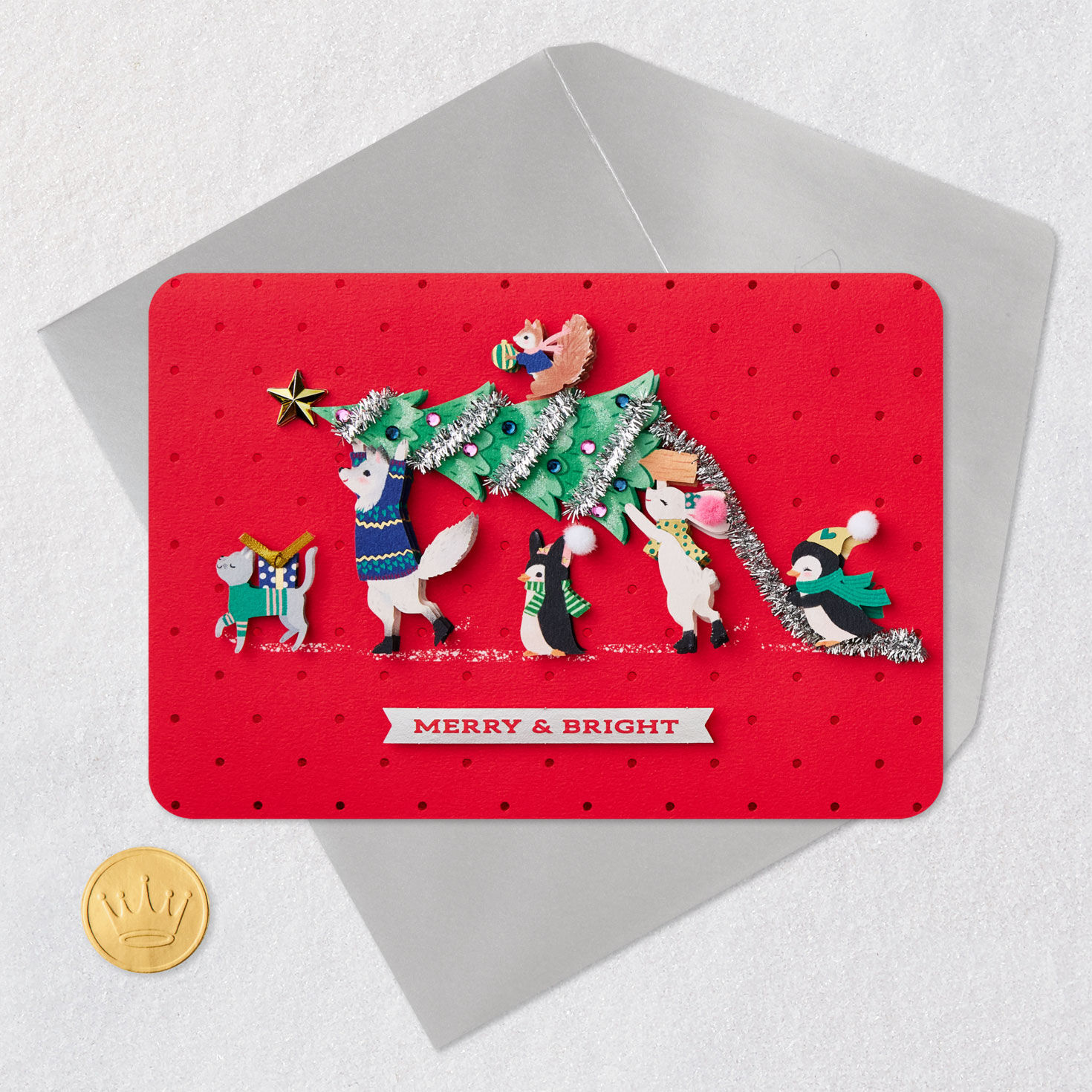 Animals With Tree Religious Christmas Card Card Front with Envelope and Gold Seal image number 6
