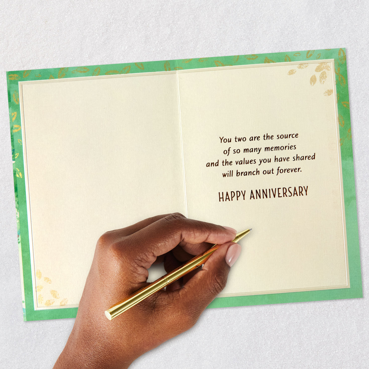 Watercolor Tree with Green Leaves Anniversary Card Signing card image number 6