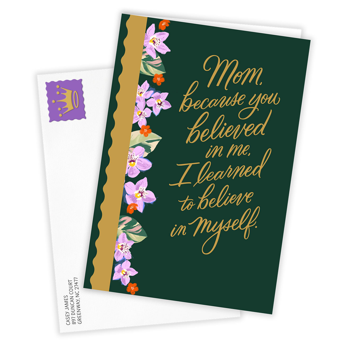 Floral Border on Green Personalized Mother's Day Card Card Front with Envelope image number 2