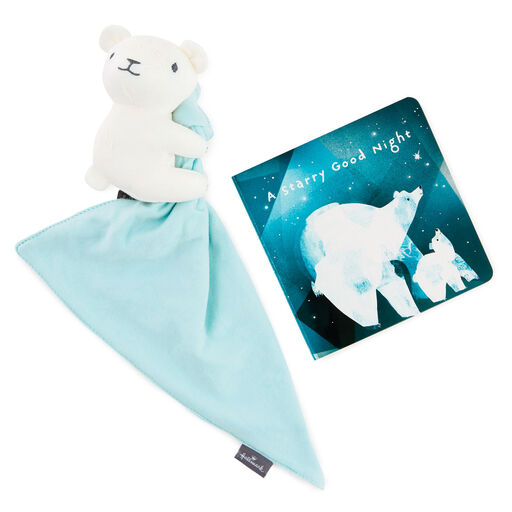 A Starry Good Night Board Book and Polar Bear Lovey Blanket Set, 