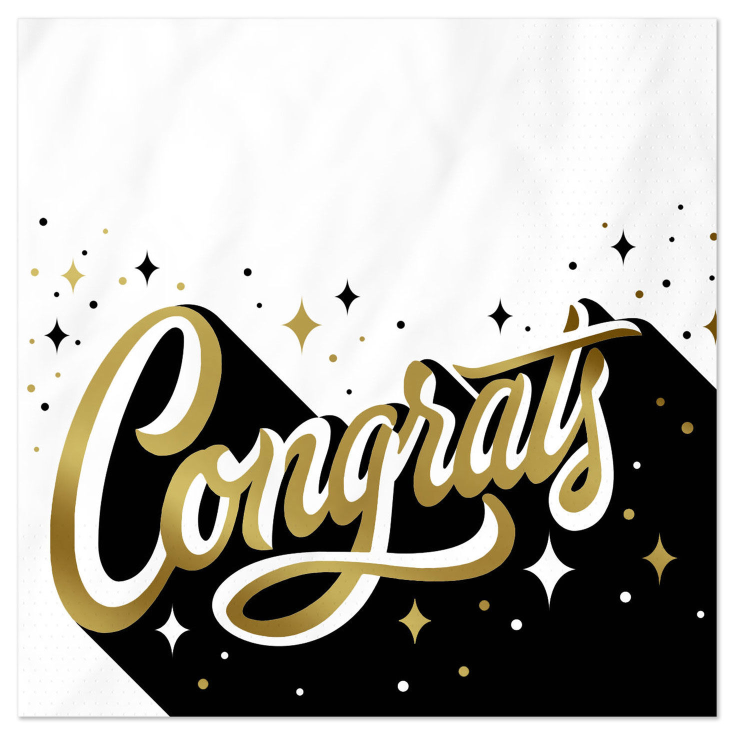 "Congrats" Gold and Black Graduation Cocktail Napkins, Pack of 20