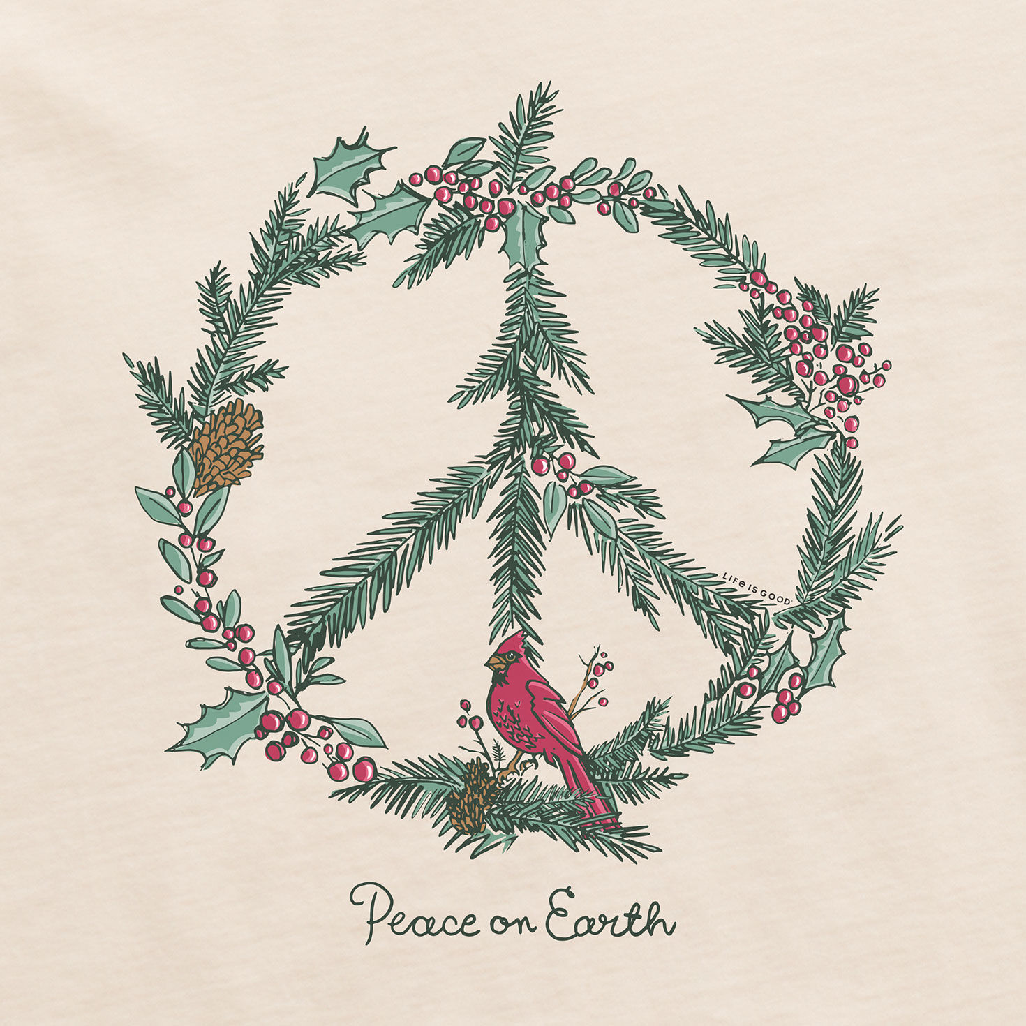 Life Is Good Women's Peace on Earth Cream Long Sleeve V-Neck T-Shirt for only USD 34.50 | Hallmark