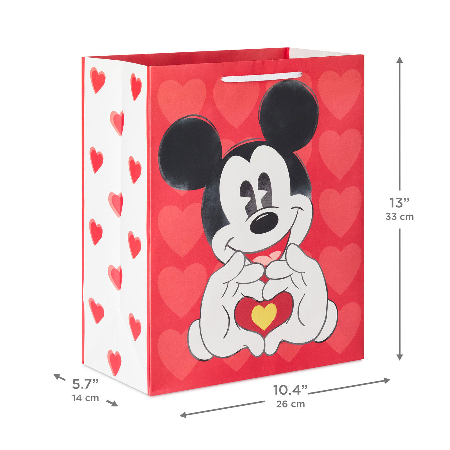 Disney Mickey Mouse Heart Hands on Red Gift Bag measurement image number 3