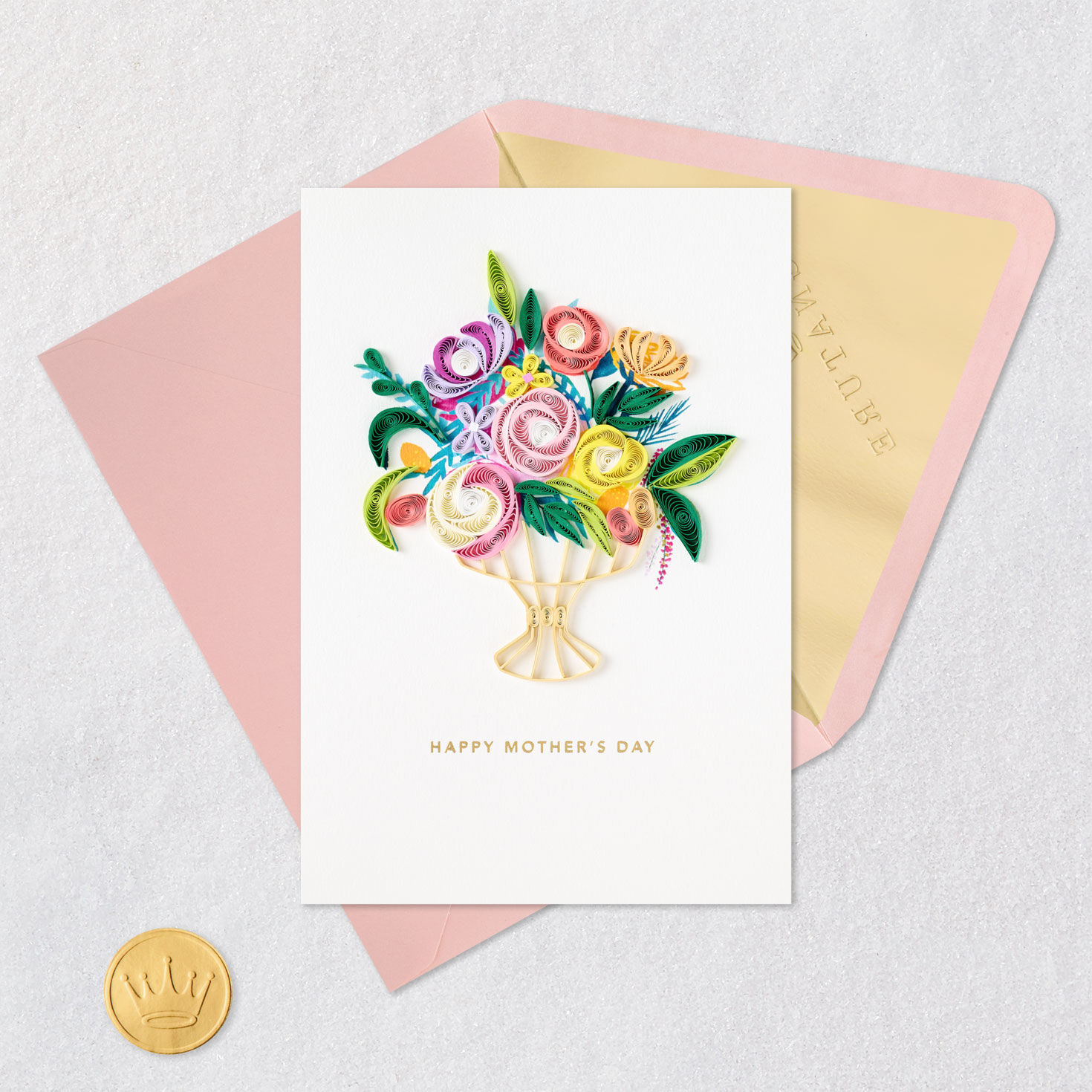 Quilled Floral Bouquet in Vase Signature Mother's Day Card Card Front with Envelope and Gold Seal image number 5