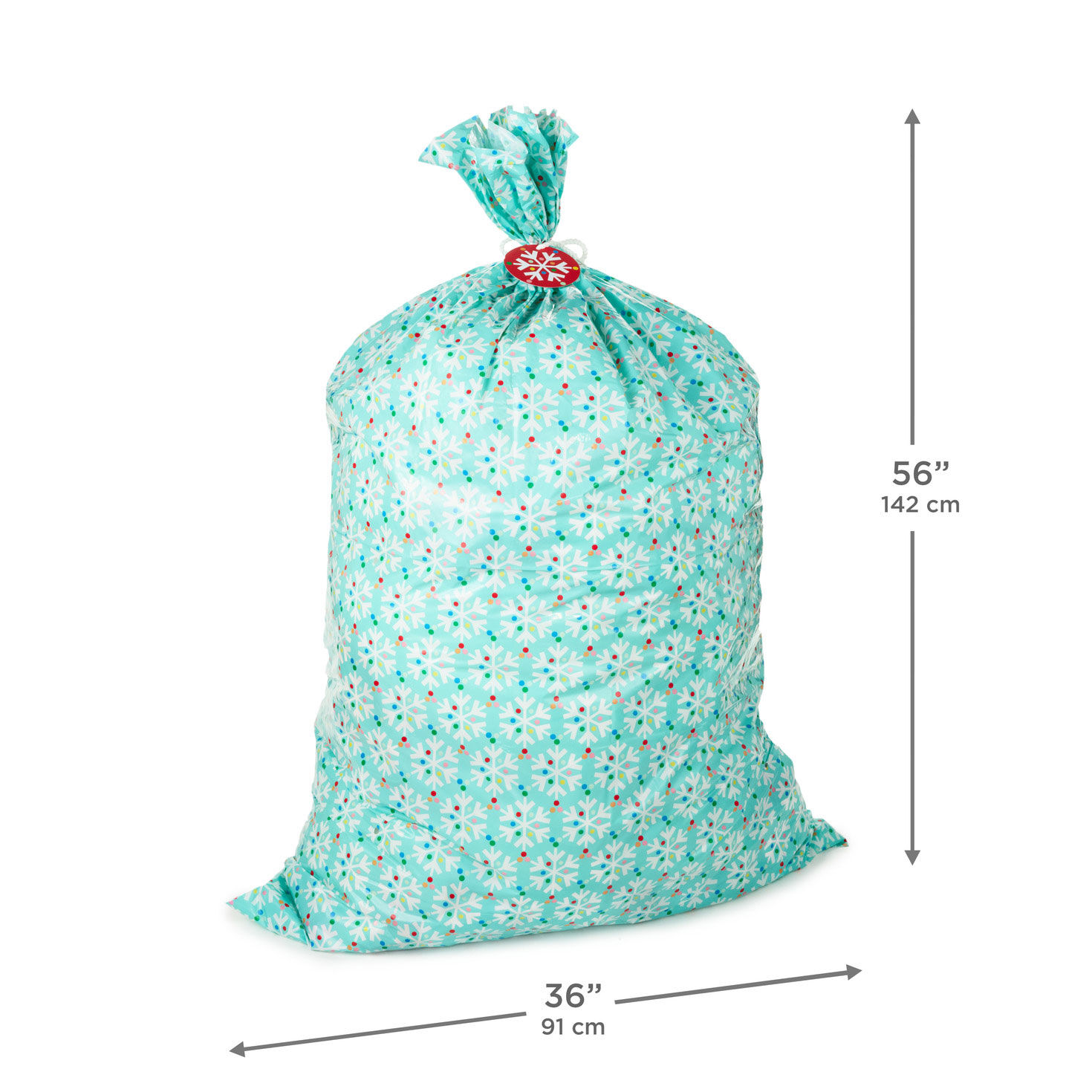 Snowflakes on Blue Giant Plastic Holiday Gift Bag measurement image number 4