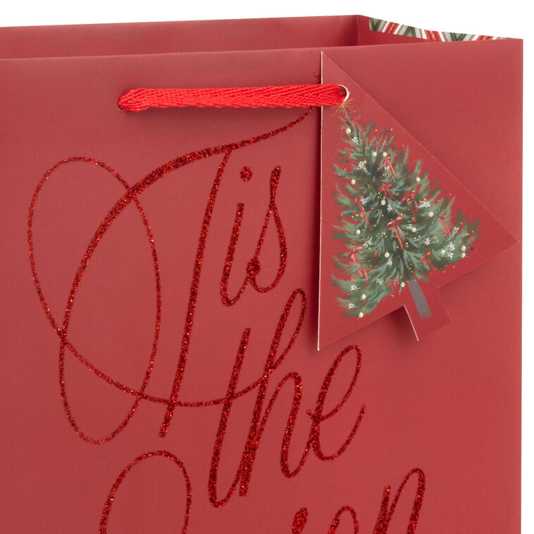 Tis the Season on Dark Red Medium Holiday Gift Bag Handle Detail image number 4