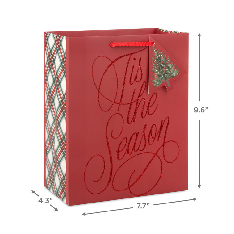 Tis the Season on Dark Red Medium Holiday Gift Bag measurement image number 3