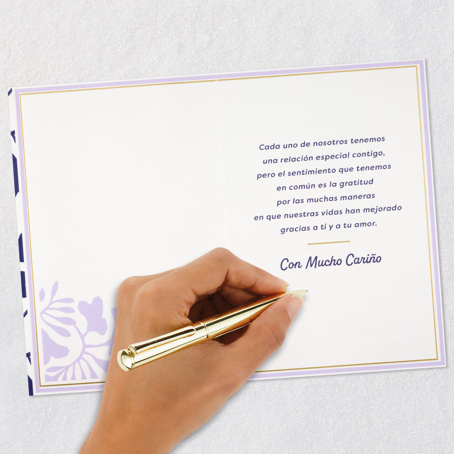 Blue Abstract Flowers Mom Birthday Card in Spanish Signing card image number 7