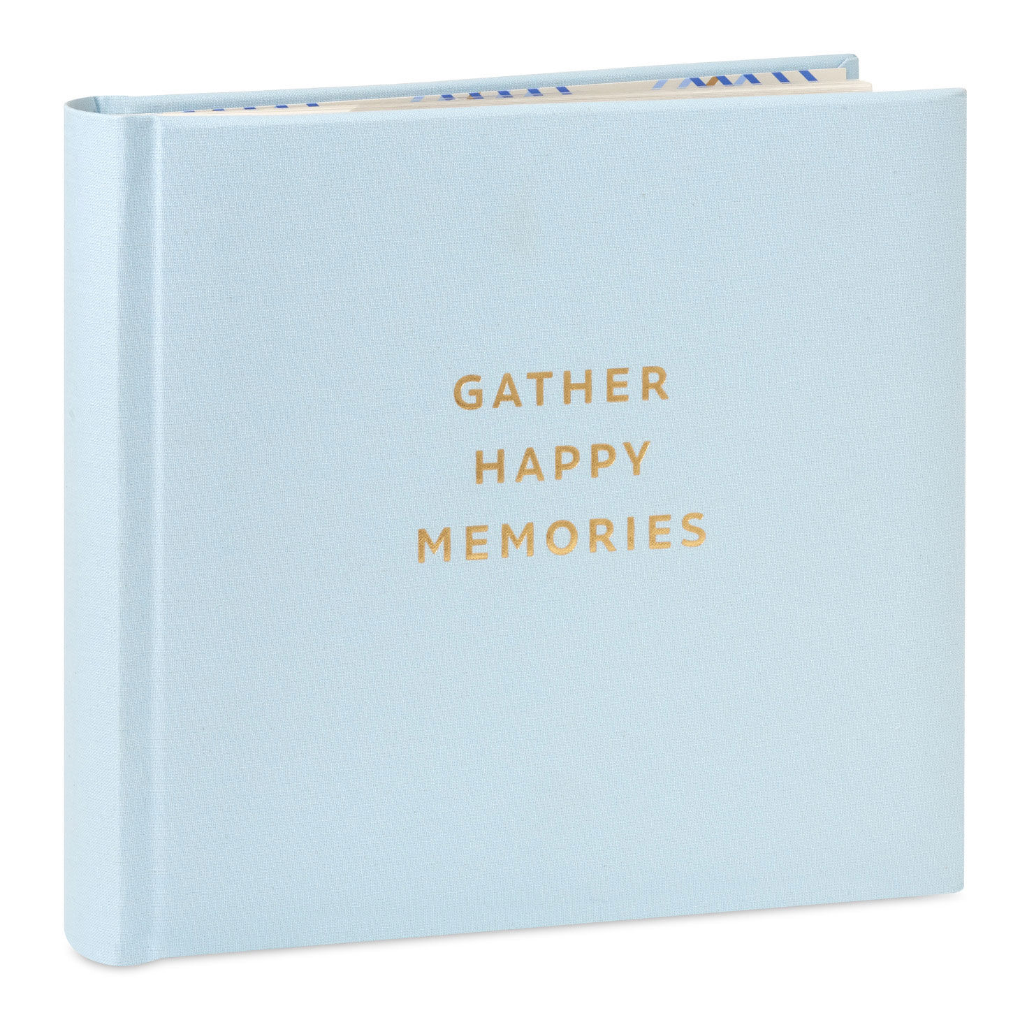 Gather Happy Memories Gold on Light Blue Linen Photo Album