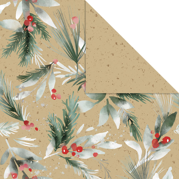 Kraft Greenery/Flecks Holiday Reversible Gift Wrap wrap square image number 4