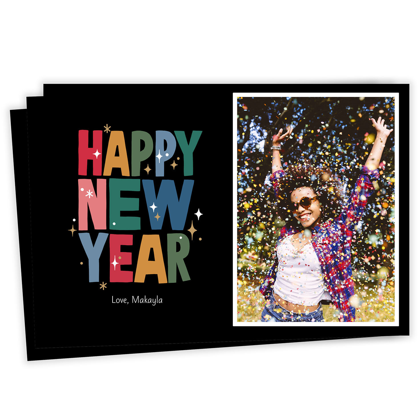 Sparkly and Colorful Flat New Year Photo Card