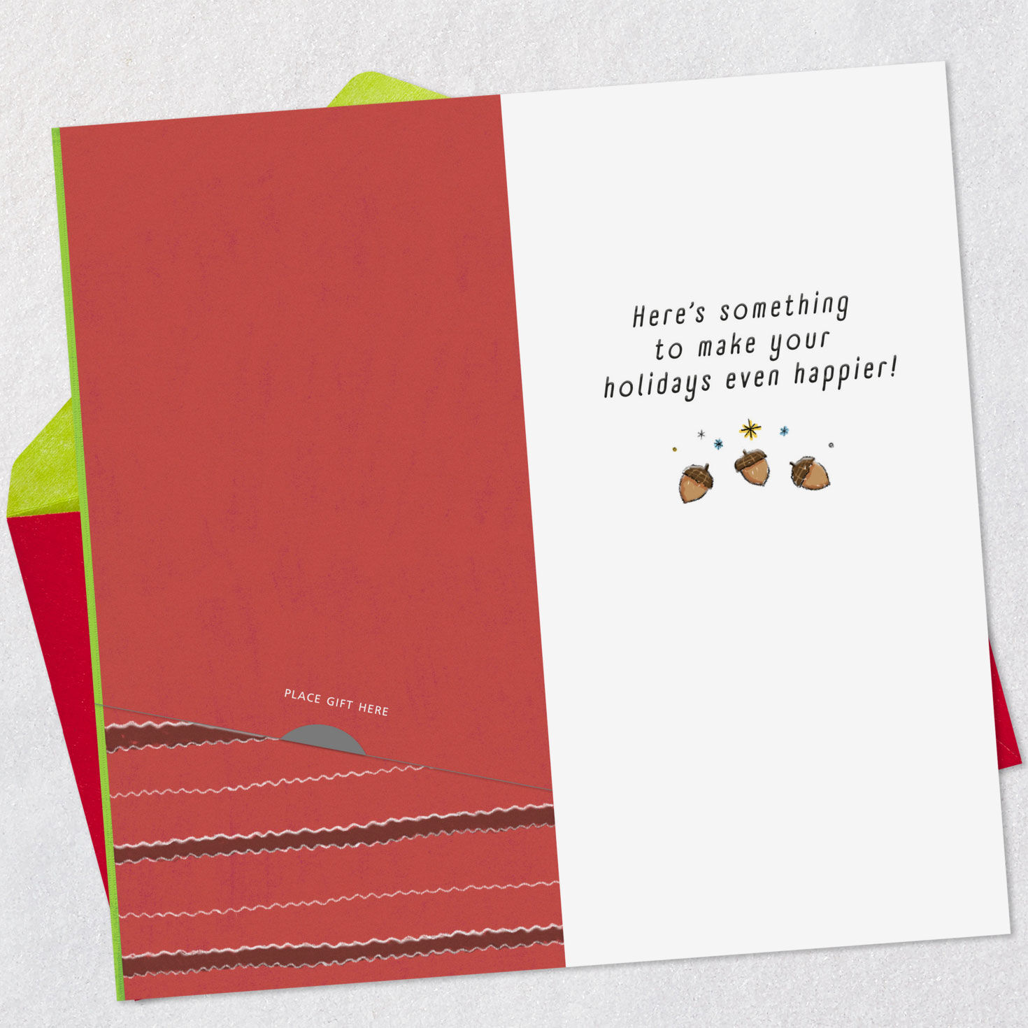 Squirrel on Green Christmas Money Holder Card Open card with envelope image number 4