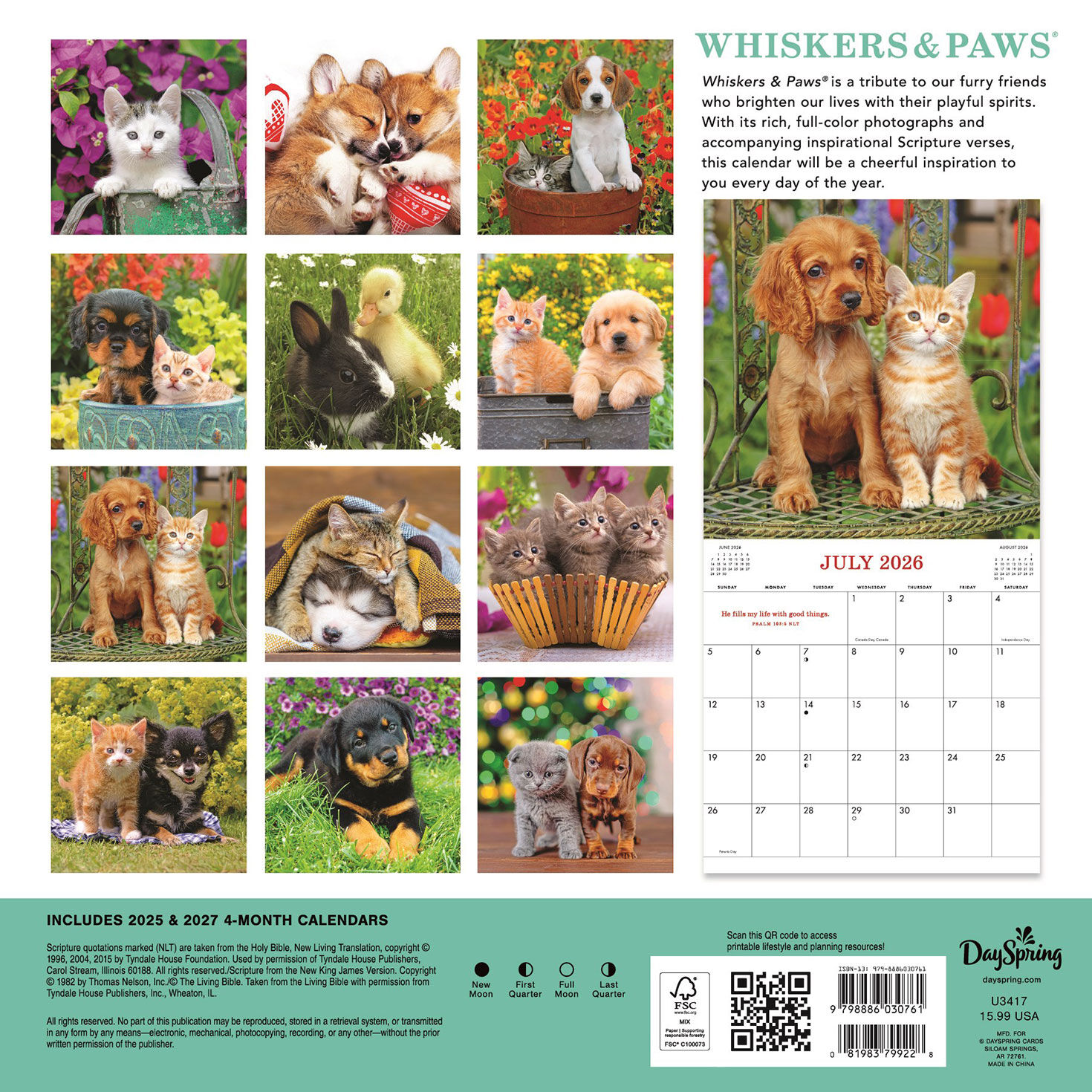 DaySpring Whiskers &amp; Paws 12-Month 2026 Wall Calendar - Calendars ...