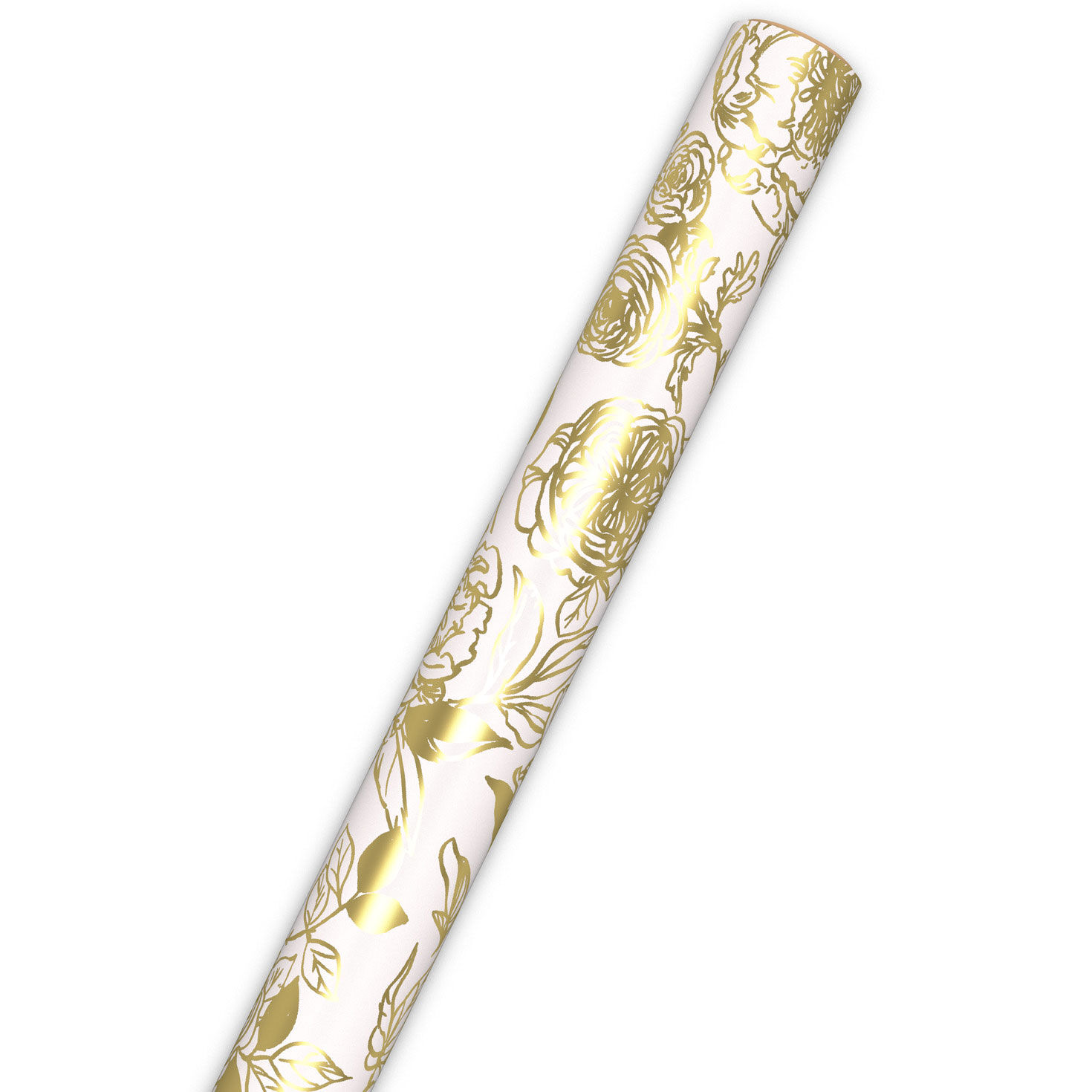 Gold Outlined Flowers on White Gift Wrap Roll  image number 6