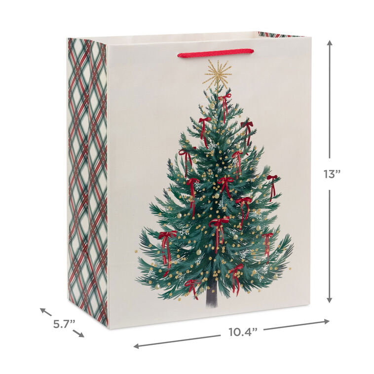 Illustrated Christmas Tree on Cream Large Gift Bag measurement image number 3