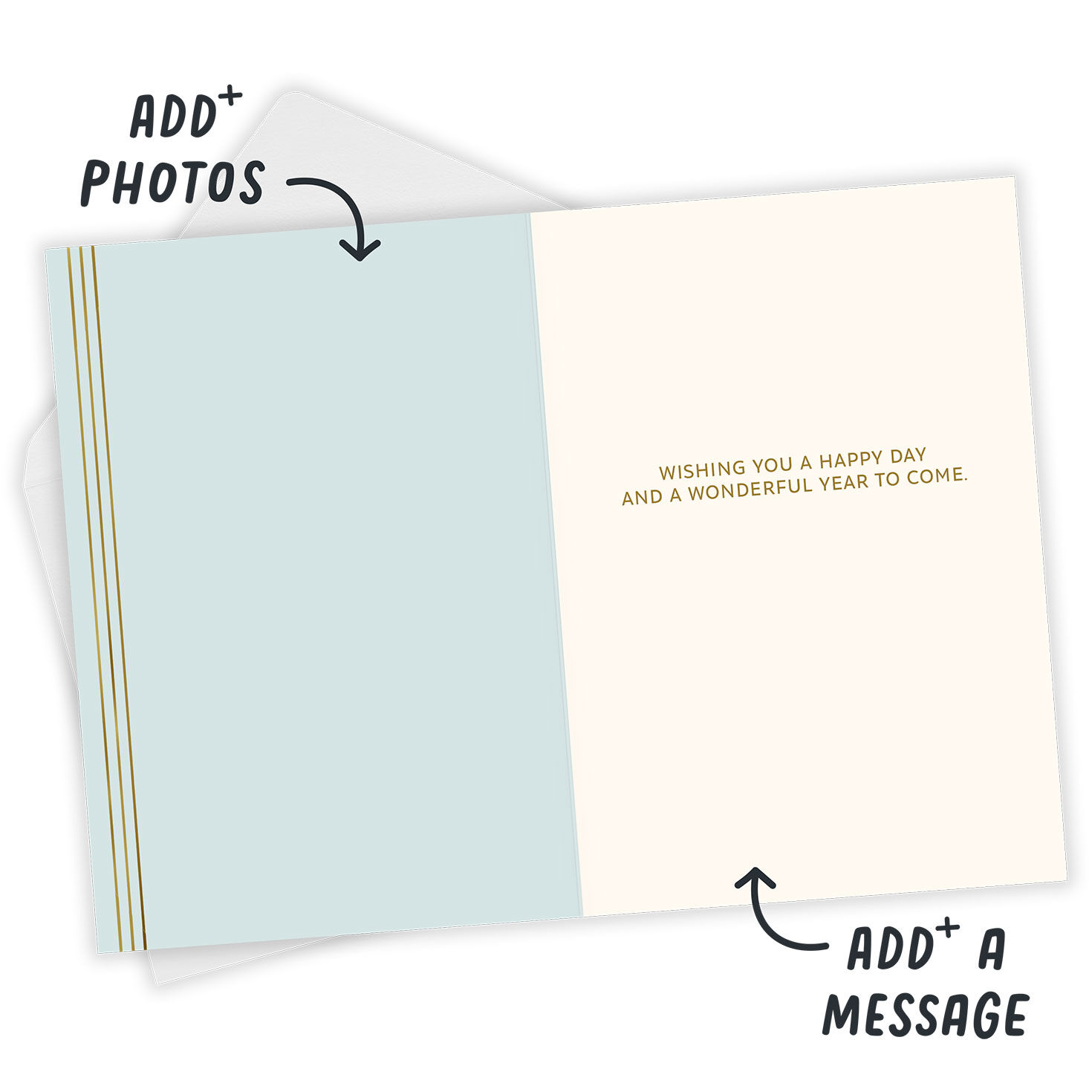 Blue Peach Geometric Personalized Birthday Card Open Card with Envelope indicating personalization image number 3