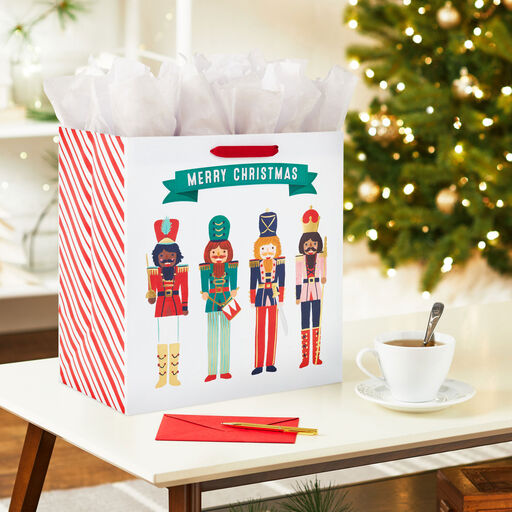 15" Merry Christmas Nutcrackers Extra-Deep Gift Bag, 