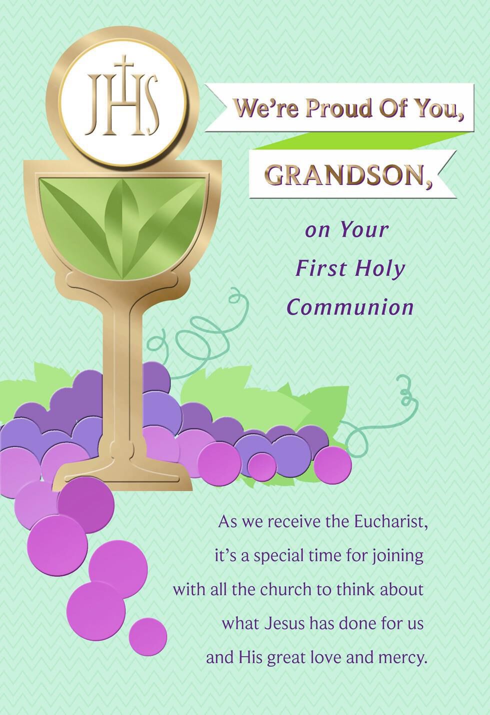 Chalice and Grapes First Holy Communion Card for Grandson
