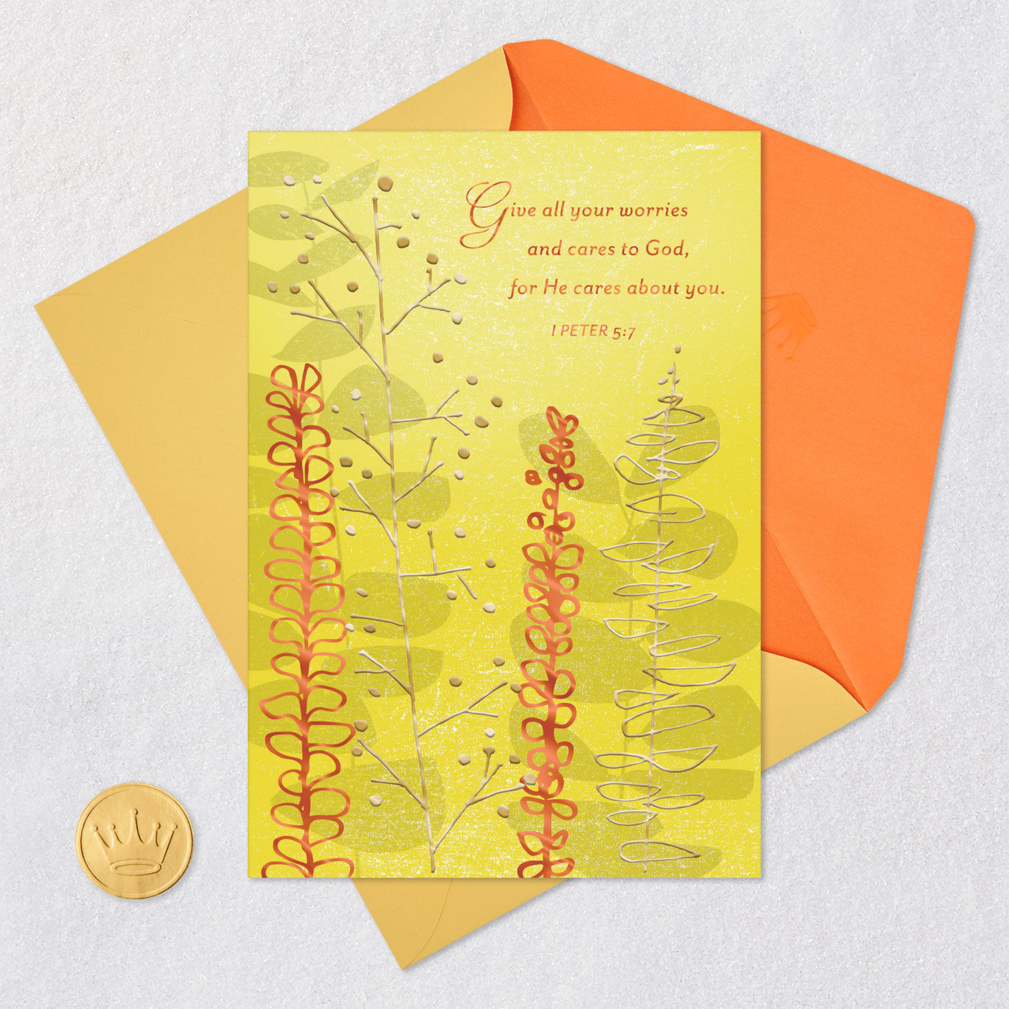 Vines on Yellow Christian Encouragement Card Card Front with Envelope and Gold Seal image number 5