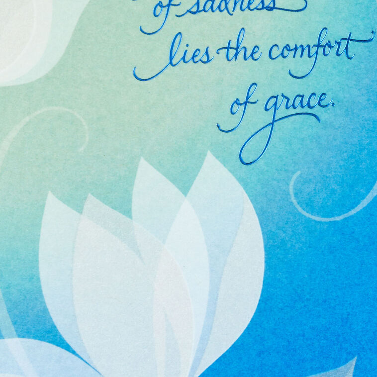 White Water Lily Flowers on Blue Sympathy Card  image number 4