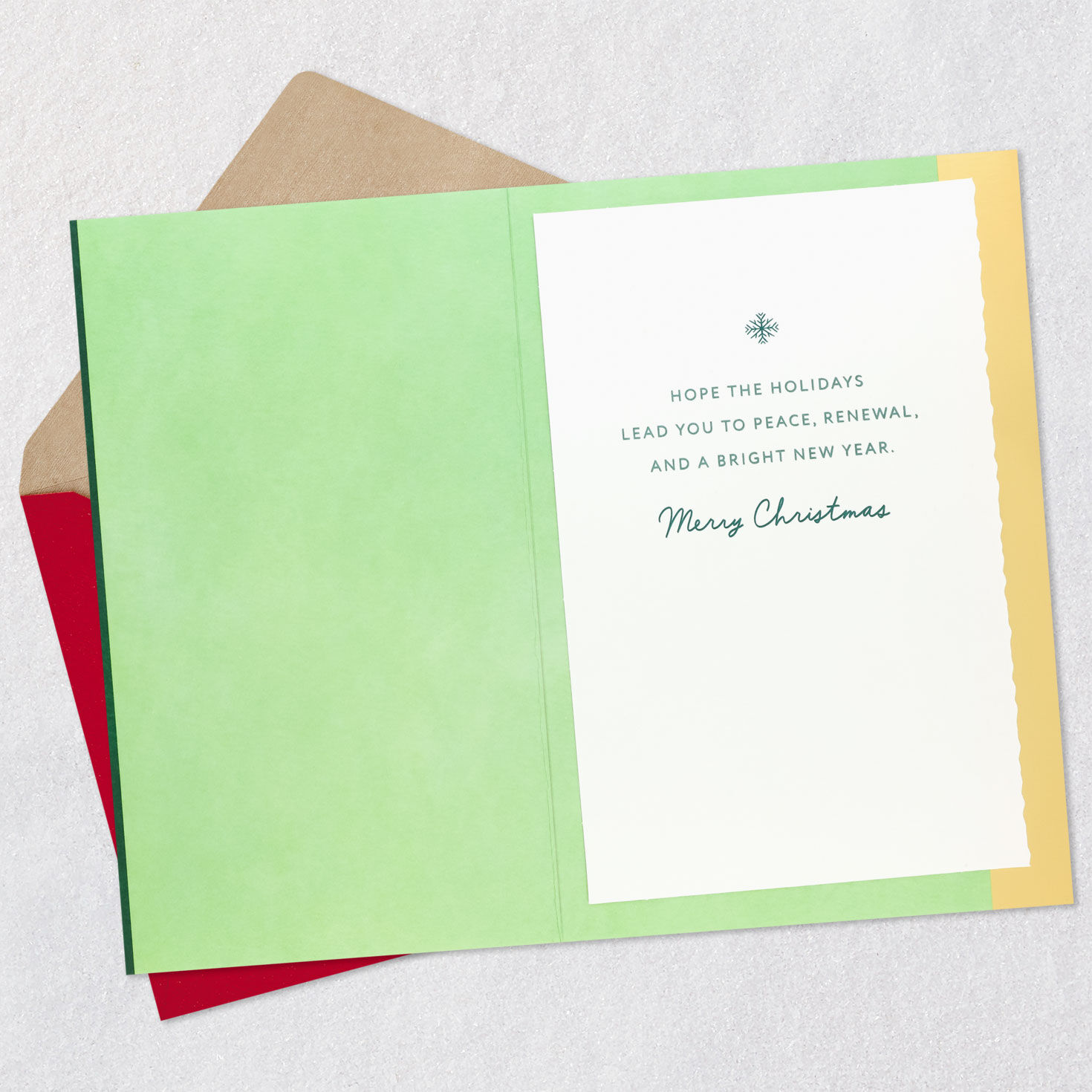 Green Lantern with Gold Snowflakes Christmas Card Open card with envelope image number 3