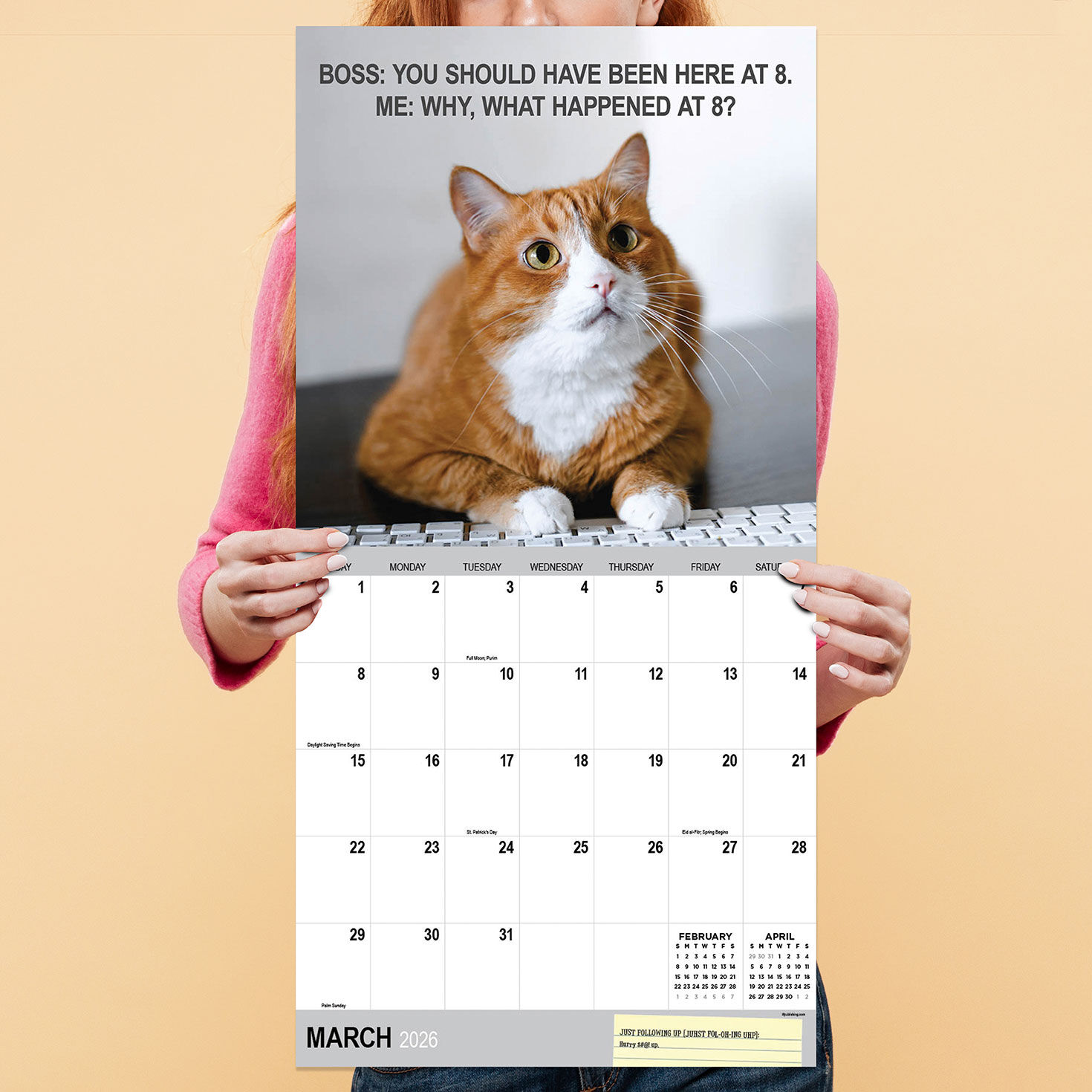 Corporate Cats Funny 2026 Wall Calendar hand holding item image number 3