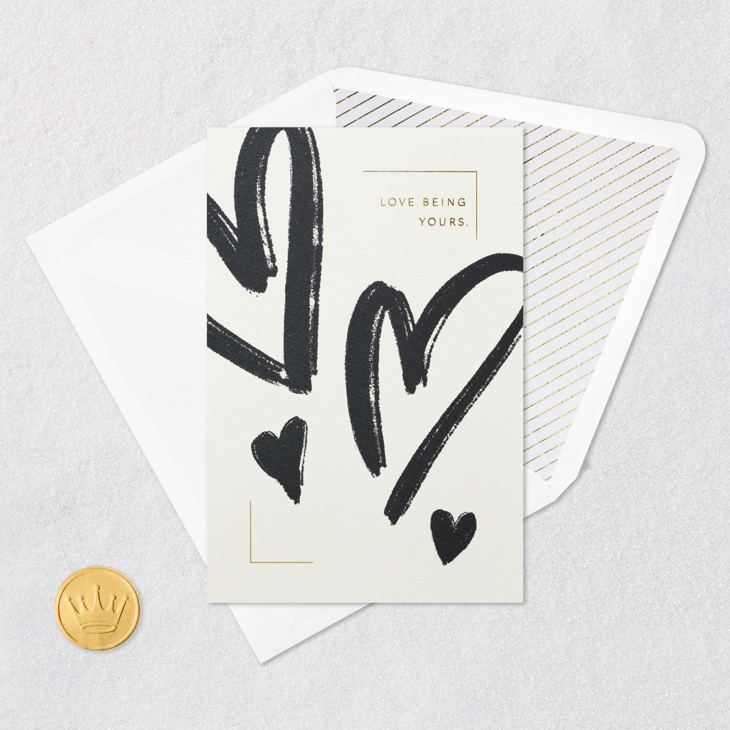 Abstract Black Hearts and Gold Stripes Anniversary Card Card Front with Envelope and Gold Seal image number 5