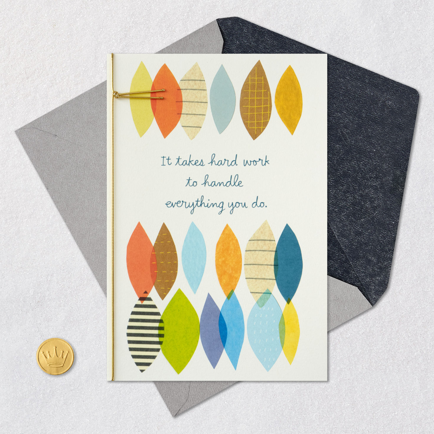 Colorful Patterned Leaves Boss's Day Card Card Front with Envelope and Gold Seal image number 5