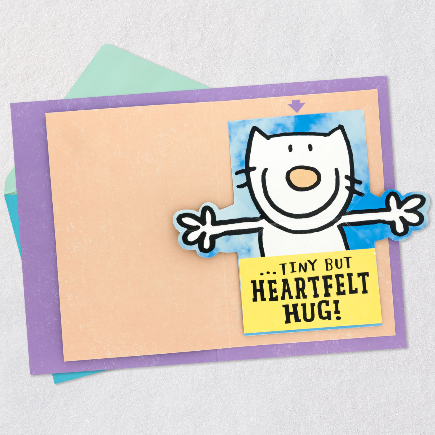 Funny Cartoon Cat Hug Pop-Up Get Well Card Open card with envelope image number 6