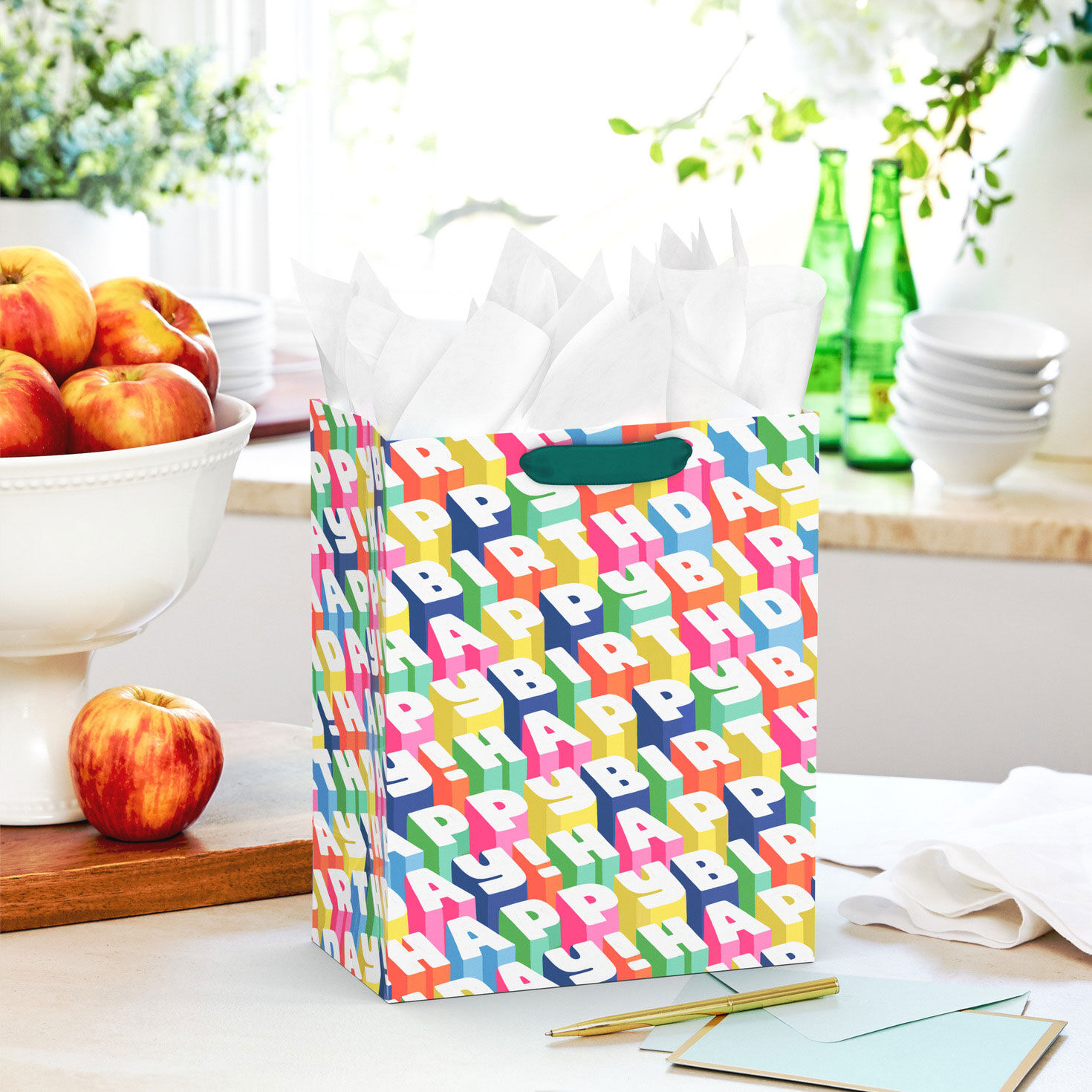 Repeating Happy Birthday Lettering Medium Gift Bag in use image number 2