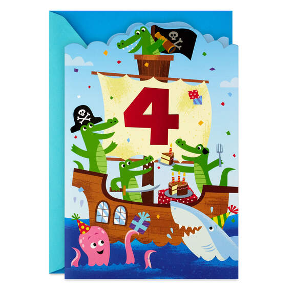 Pirate Ship Party 4th Birthday Card for Kids