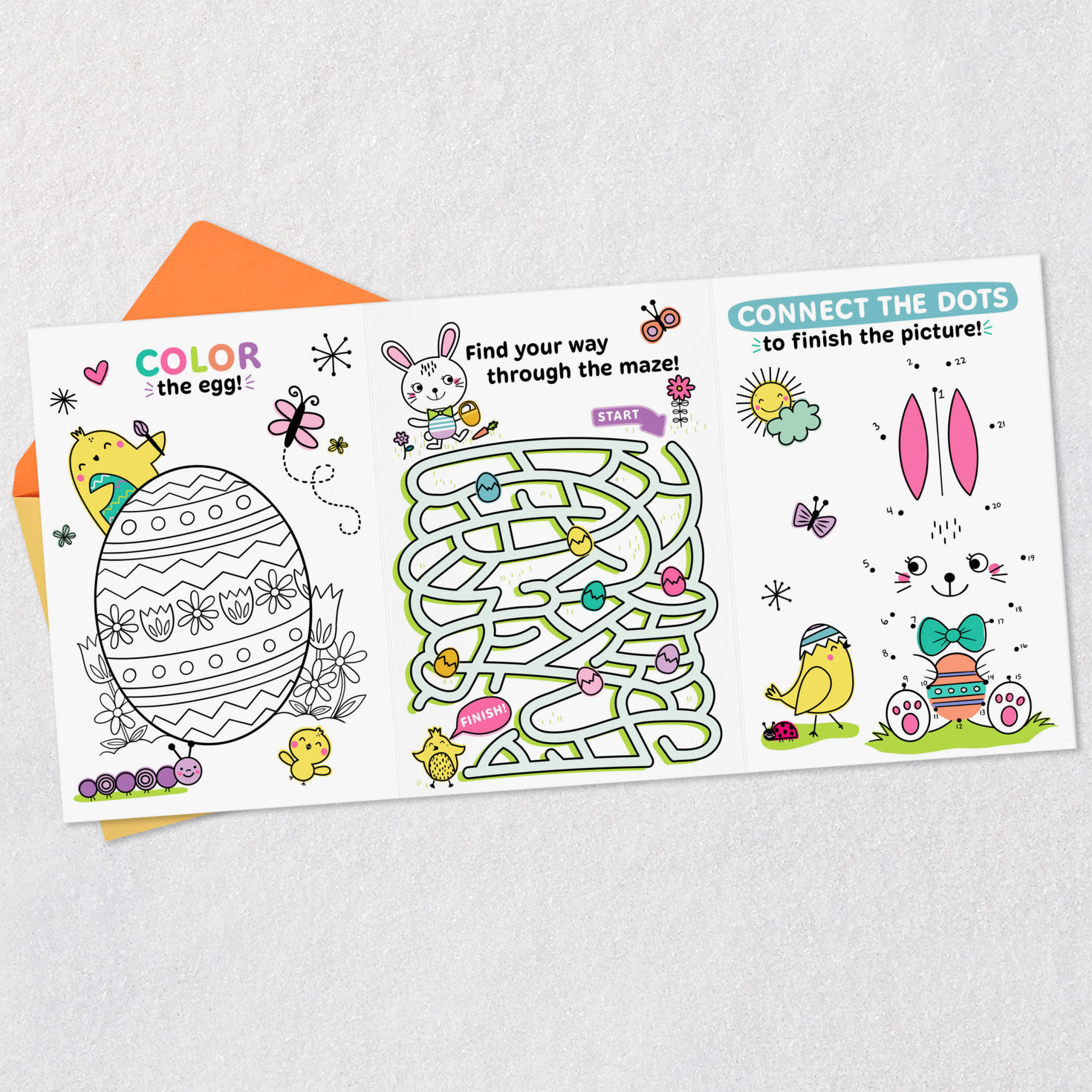 Bunny Fun Activities Easter Card for Kids Open card with envelope image number 4