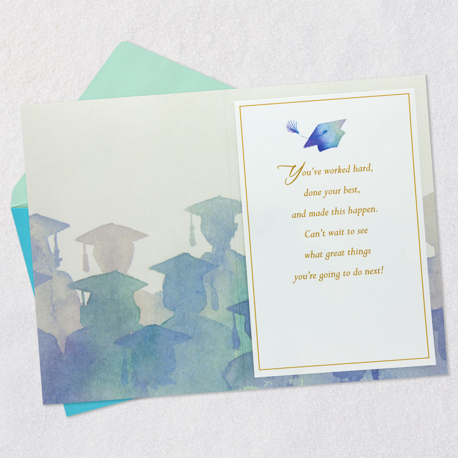 Pink, Green and Blue Watercolor Grads Graduation Card Open card with envelope image number 3