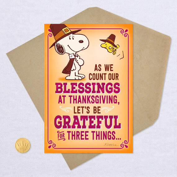 Peanuts® Snoopy and Woodstock Grateful Pilgrims Thanksgiving Card, , large image number 5