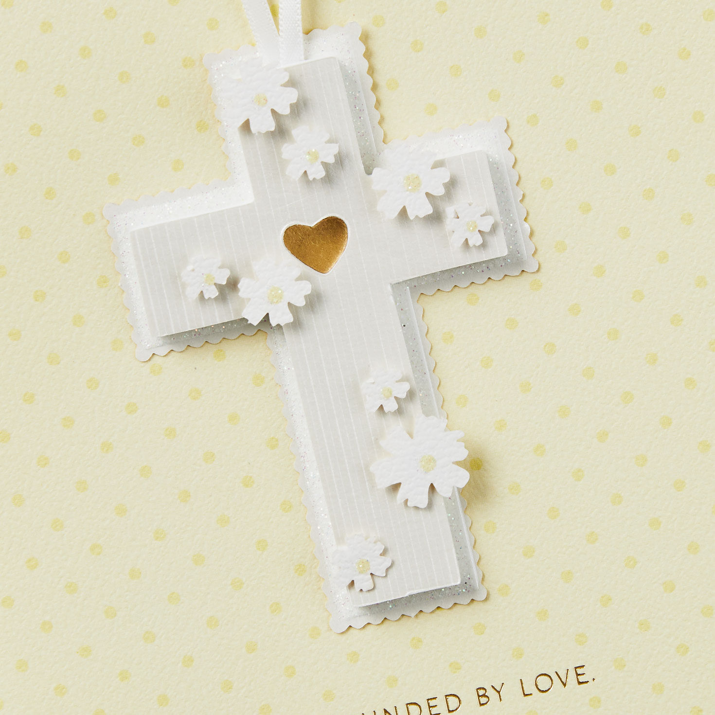 Removable Cross with Flowers on Yellow Baptism Card Card Front Detail image number 4