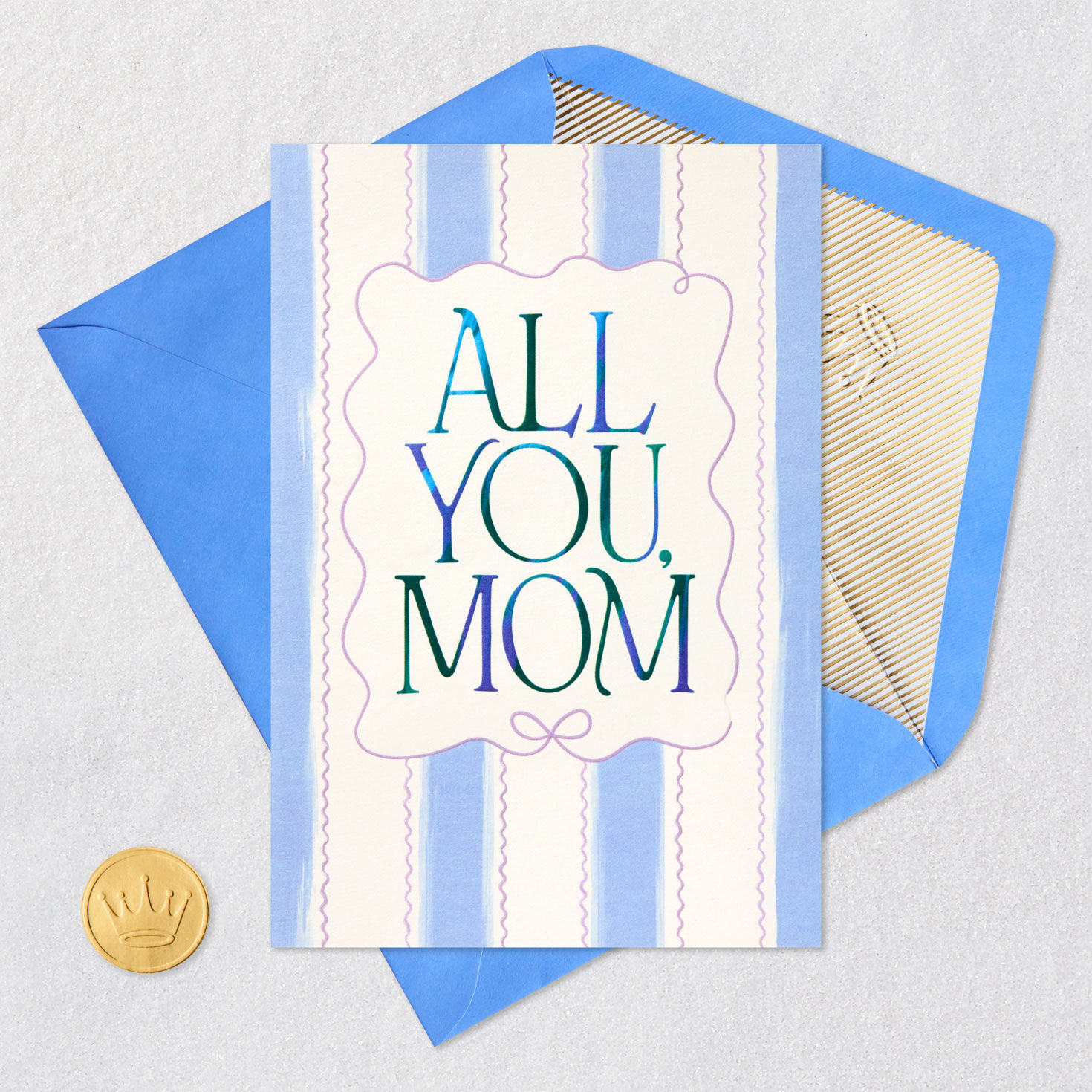 Blue Stripes and Bow Lacey Chabert Mom Mother's Day Card Card Front with Envelope and Gold Seal image number 6
