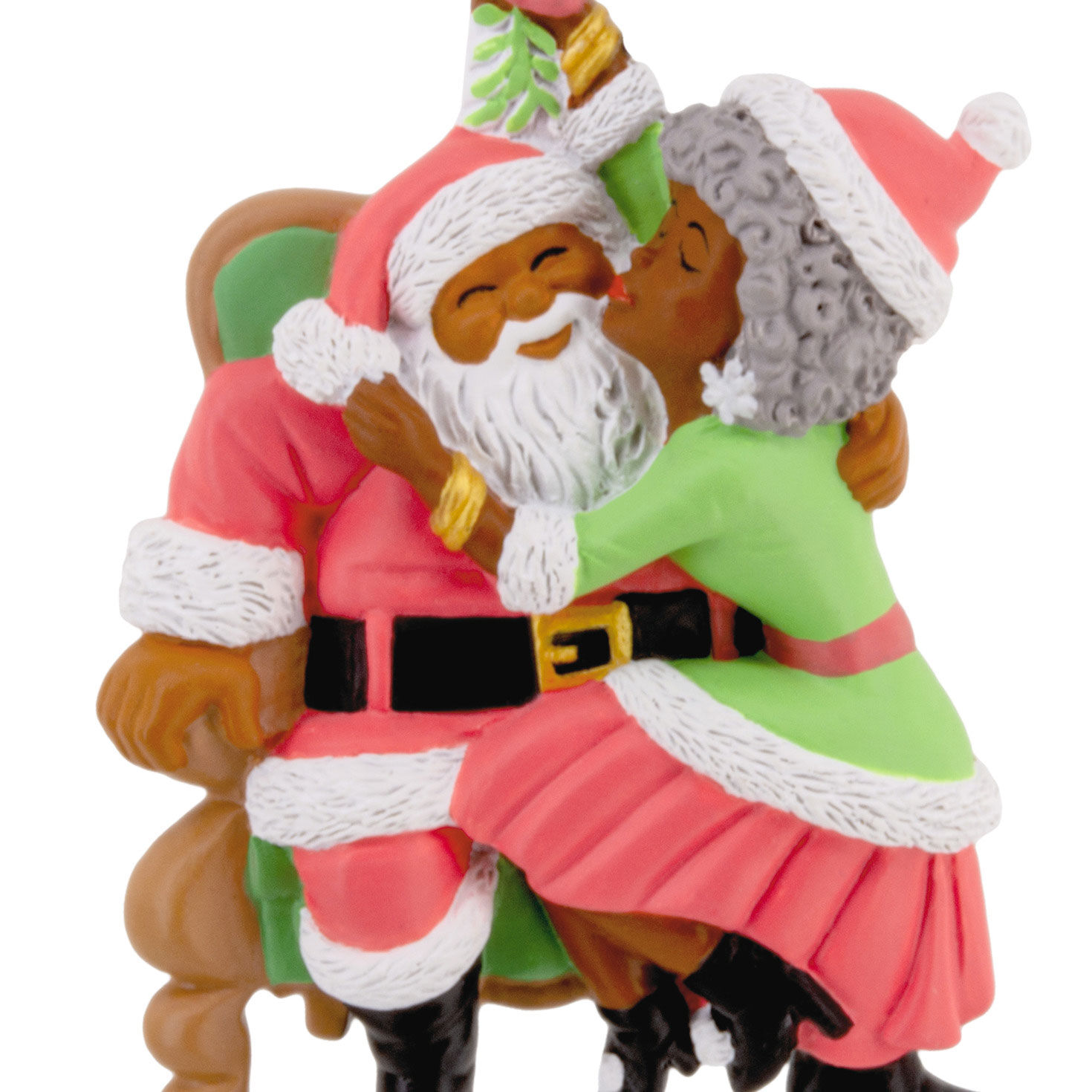 Mahogany Santa and Mrs. Claus Christmas Ornament closeup view image number 5