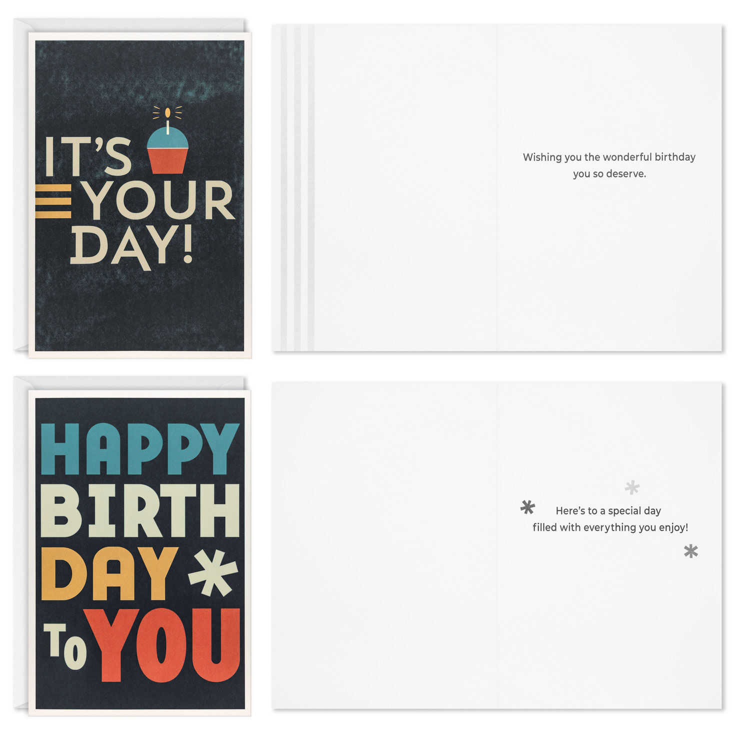 Navy and Charcoal Birthday Cards Assortment Pack Card Fronts with Sentiments image number 3
