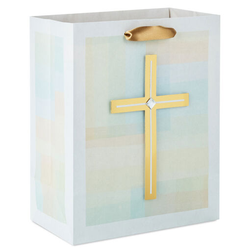 9.6" Gold Cross on Pastel Medium Gift Bag, 