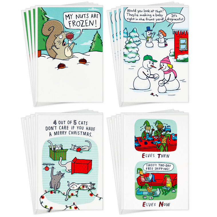 Snow Fun Assorted Funny Boxed Christmas Cards, Pack of 16
