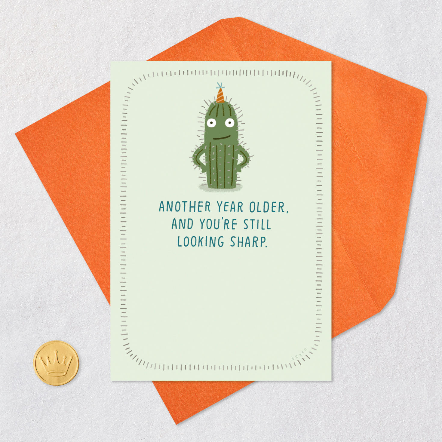 Cactus Looking Sharp Funny Birthday Card Card Front with Envelope and Gold Seal image number 5