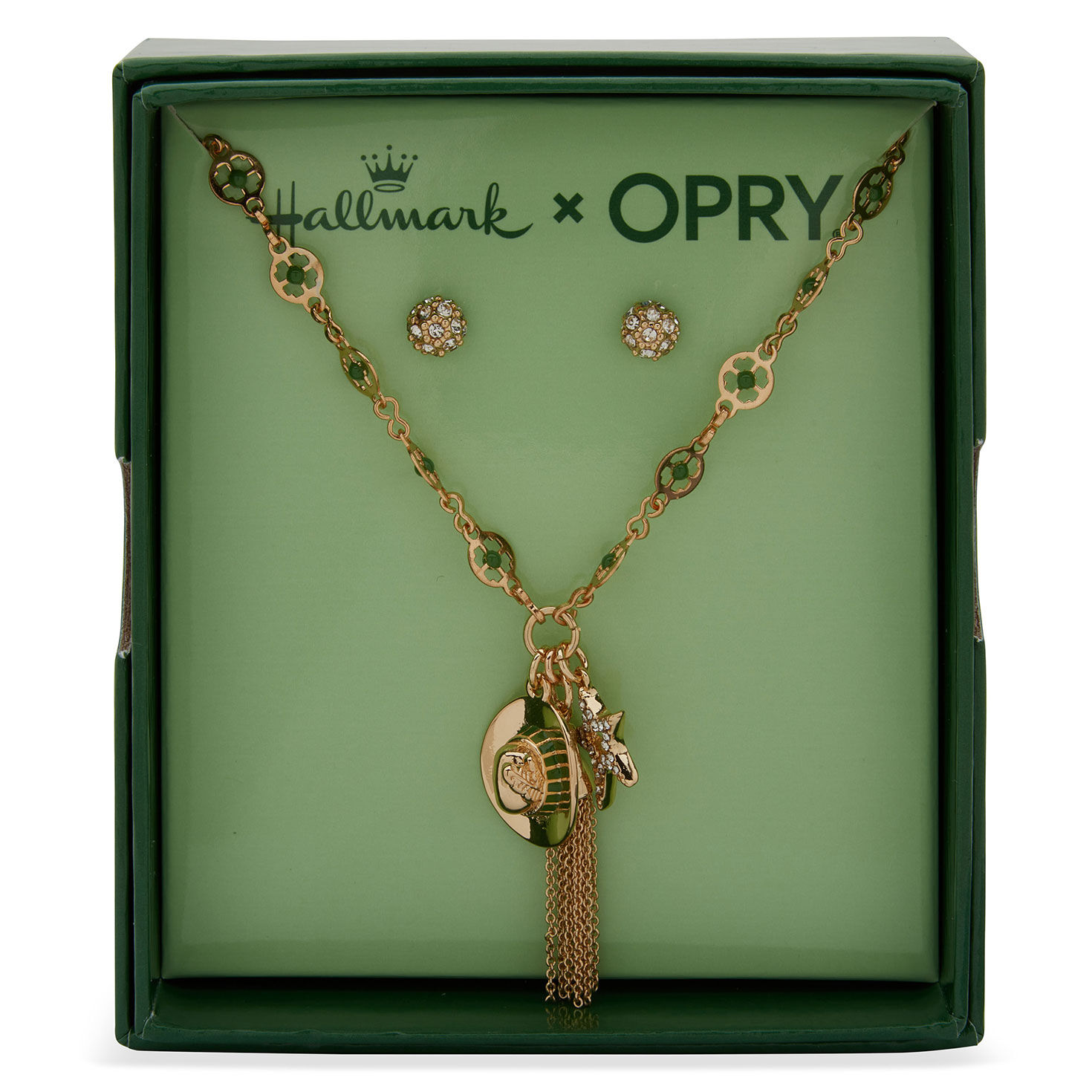 Green Bead Charm Necklace and Stud Earrings Set in package image number 3