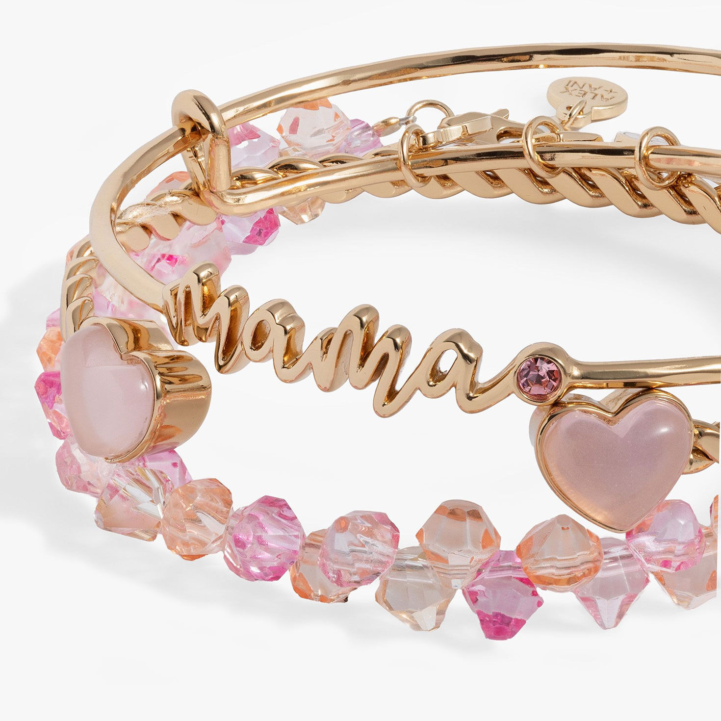 Alex And Ani &lsquo;Mama&rsquo; Pink Beaded Bangle Set of 3 upclose view image number 2