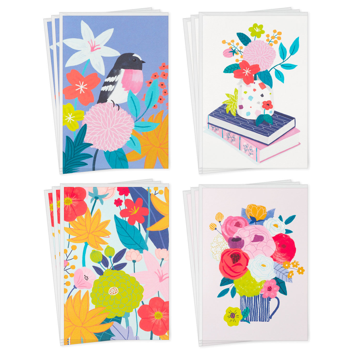 Assorted Folk-Art Floral Blank Cards, Pack of 12