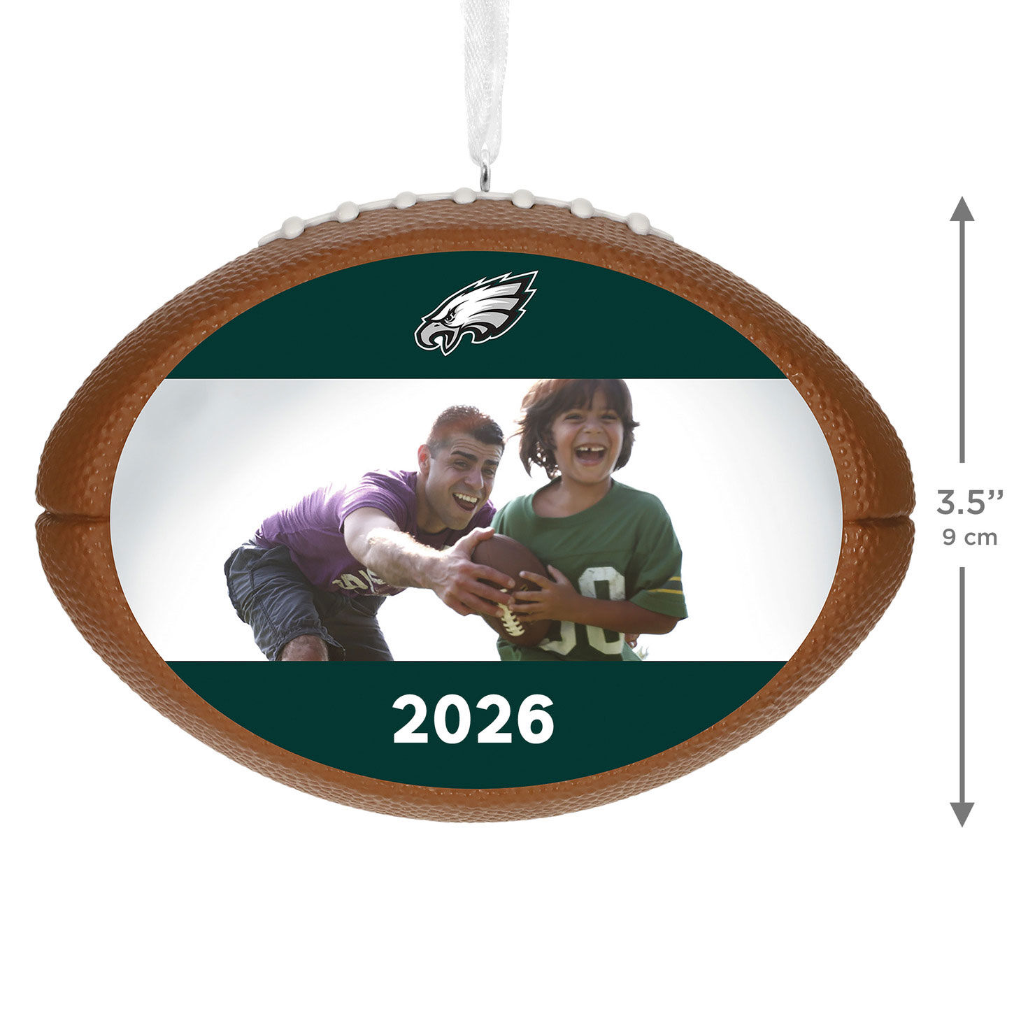 NFL Football Philadelphia Eagles Text and Photo Personalized Ornament measurement image number 3