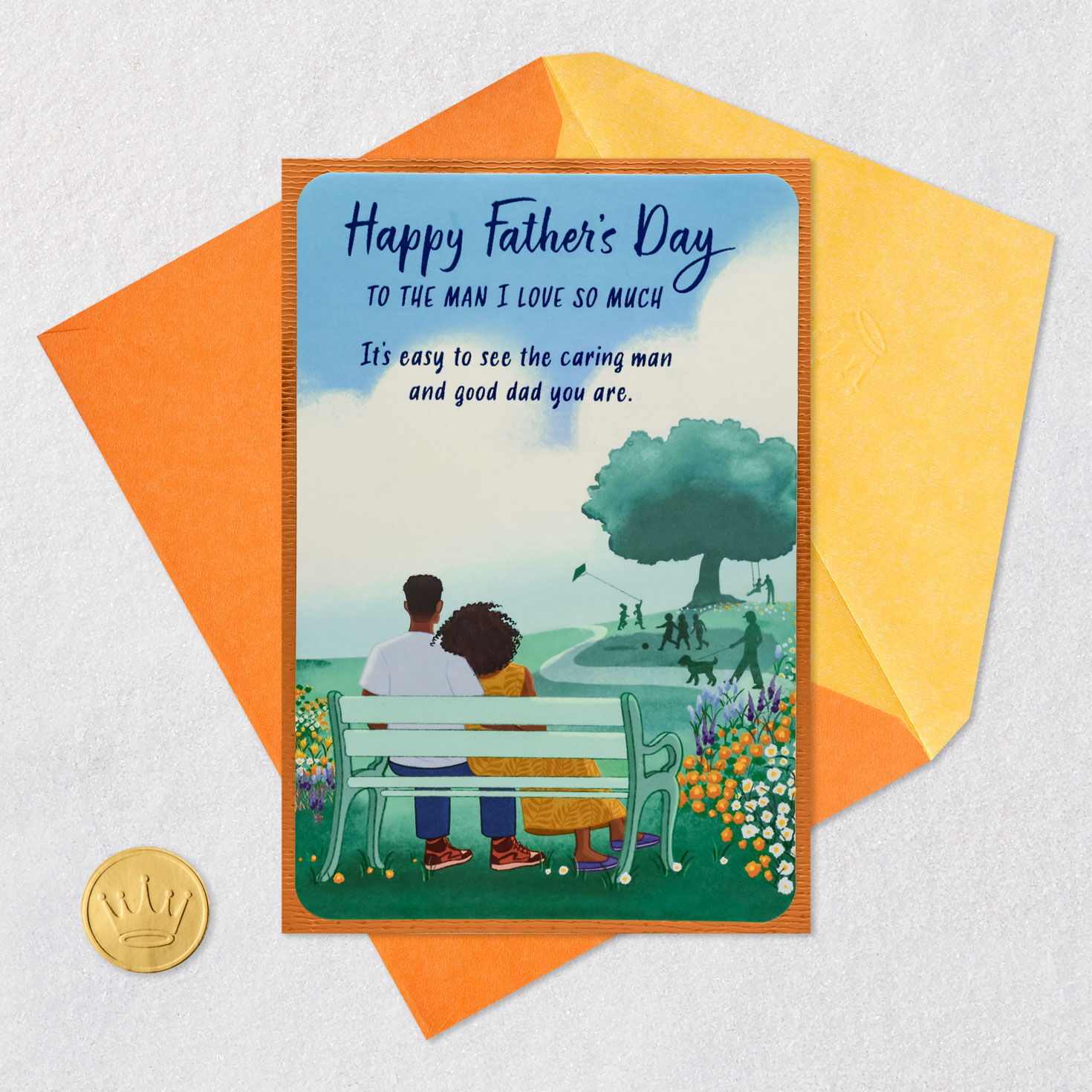 Black Couple in Park Romantic Father's Day Card Card Front with Envelope and Gold Seal image number 6
